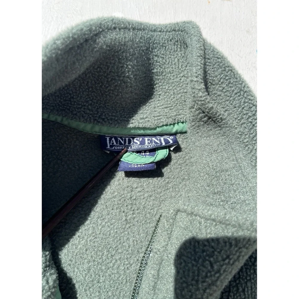 Men's Lands' End Vest Green Full-Zip L Sleeveless Logo Outdoors Camp Hike Game - Picture 2 of 9